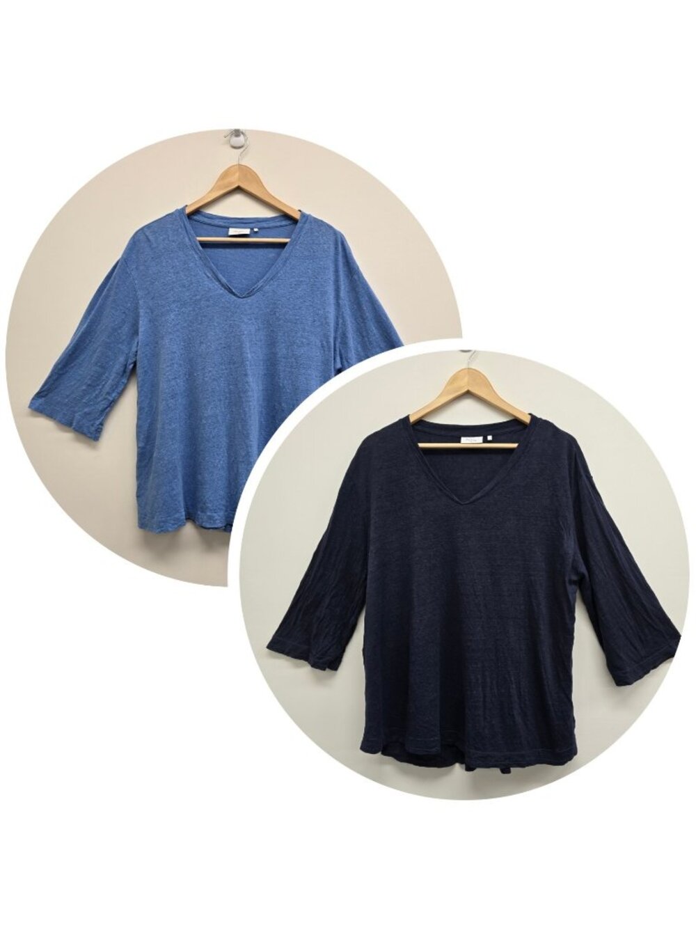 Lot Of 2 Foil Brand 100% Linen V-Neck 3/4 Sleeve Tops Size XL Relaxed Lagenloook